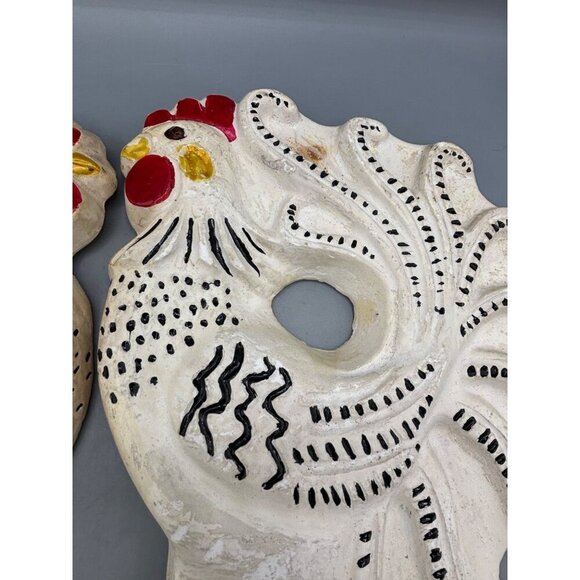 Vtg Pair Hand Painted‎ Plaster Rooster Wall Decor Set Farmhouse Style 9" - Picture 4 of 8